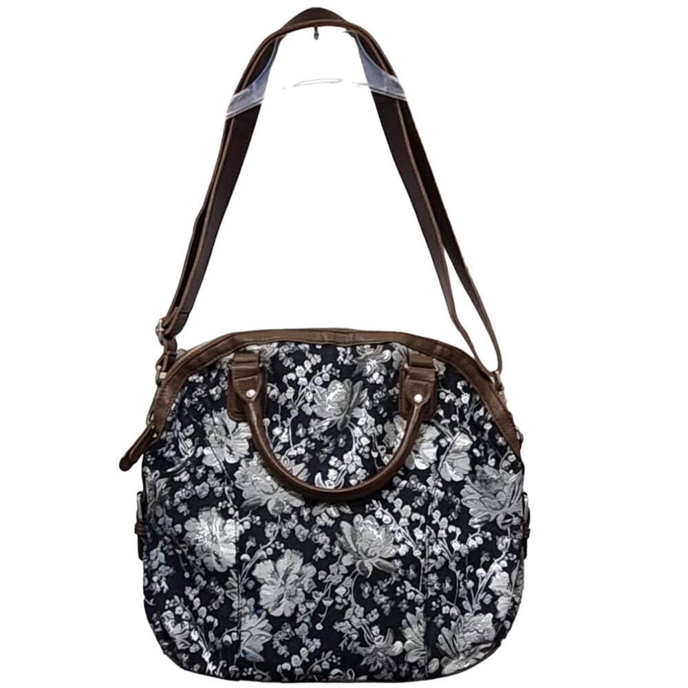 Est1946 Cute Purse Navy/Silver Fabric 3Pockets 2Handle Shoulder Strap Replaced